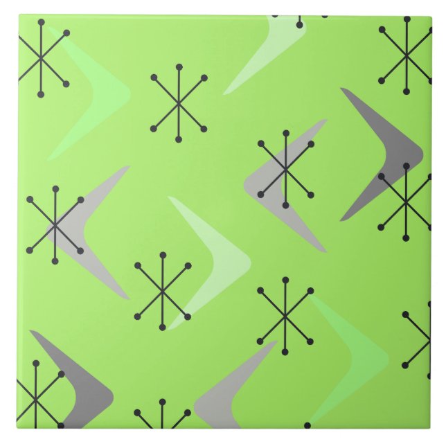 Boomerangs Sternexplosionen Mitte grün Fliese (Vorderseite)