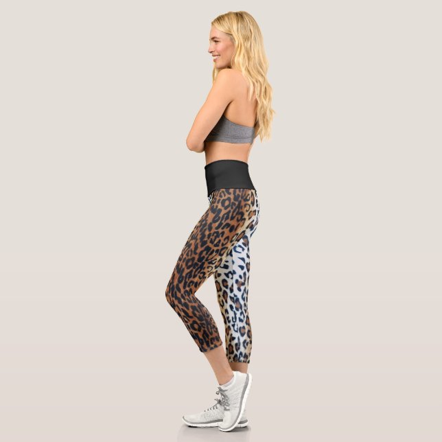 Boomy Niedlich Stylish Black Leopard Animal Print Capri Leggings (Links)