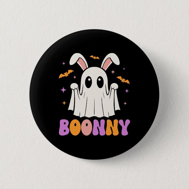 Boonny Niedlich Bunny Ghost Halloween Männer Fraue Button (Vorderseite)