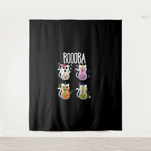 Boooba Kawaii Boba Tea Drink Cat Lover Halloween G Wandteppich (Vorderseite)