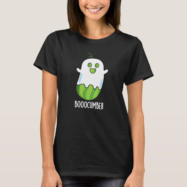 Booocumber Funny Ghost Cucumber Pun Dark BG T-Shirt (Vorderseite)