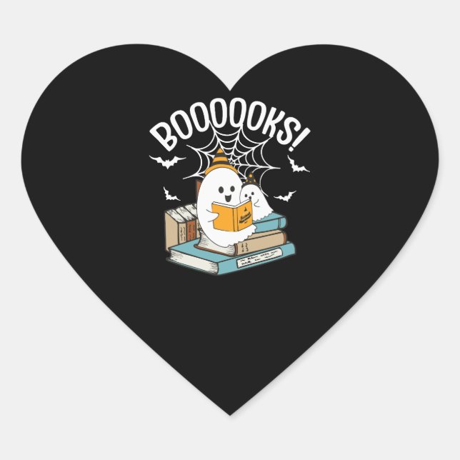 Boooks Ghost Read Books Halloween Funny Reading Herz-Aufkleber (Vorderseite)