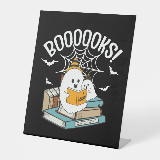Boooks Ghost Read Books Halloween Funny Reading Sockelschild (Vorderseite)