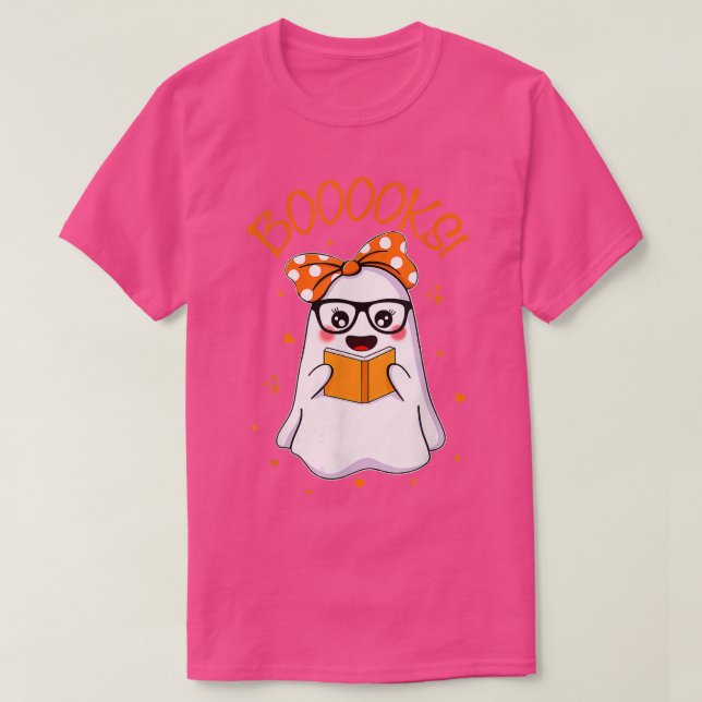 Boooks Niedlich Ghost Reading Library Books Hallow T-Shirt (Design vorne)