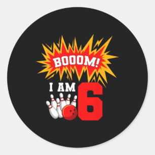 Booom! Ich bin 6 Bowling Geburtstagsfeier Bowler B Runder Aufkleber