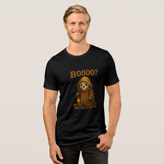 Boooo? Cute Ghost in Cloak with Lantern Tri-Blend Shirt (Vorderseite voll)