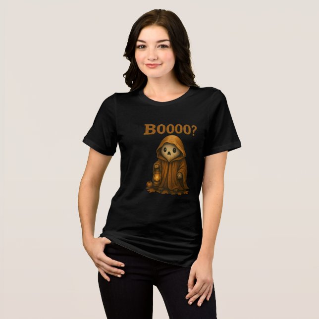 Boooo? Cute Ghost in Cloak with Lantern Tri-Blend Shirt (Vorderseite voll)