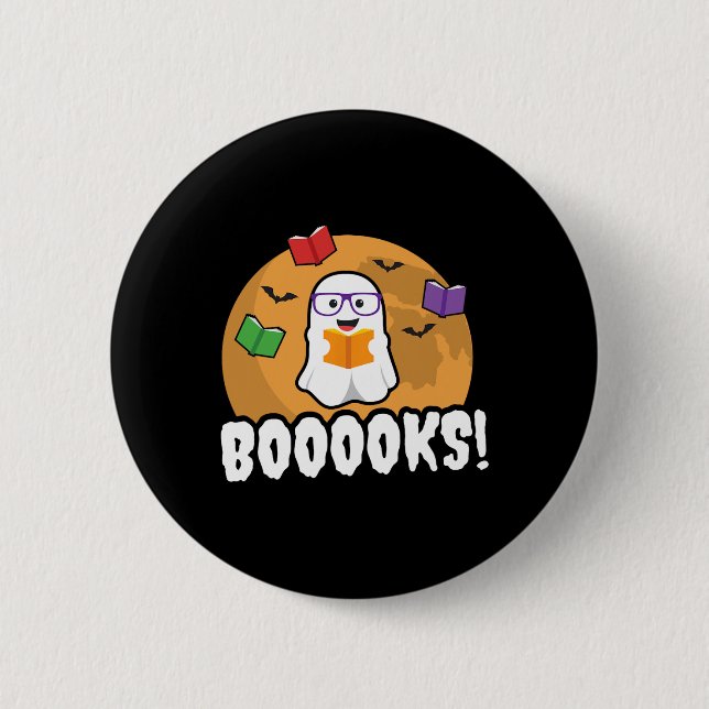 Booooks Ghost Boo Lesen Bücher Bibliothek Geschenk Button (Vorderseite)