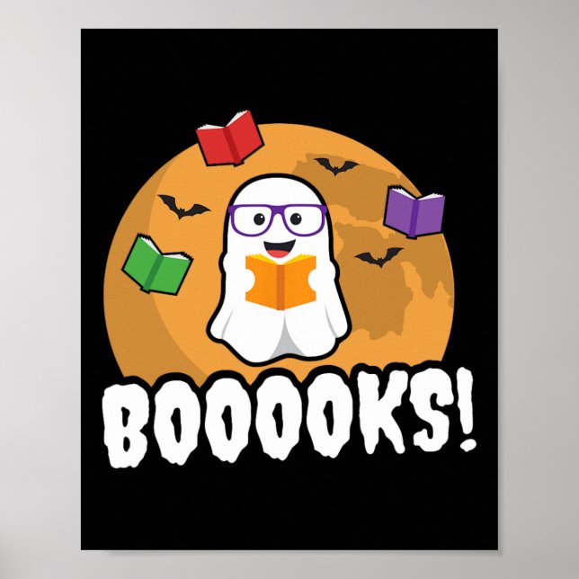 Booooks Ghost Boo Lesen Bücher Bibliothek Geschenk Poster (Vorne)