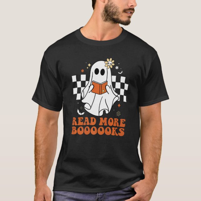 Booooks Ghost Read More Books Cute Teacher Hallowe T-Shirt (Vorderseite)