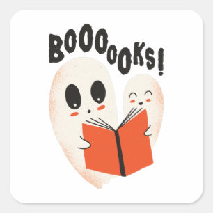 Booooks Ghost Reading Halloween Quadratischer Aufkleber