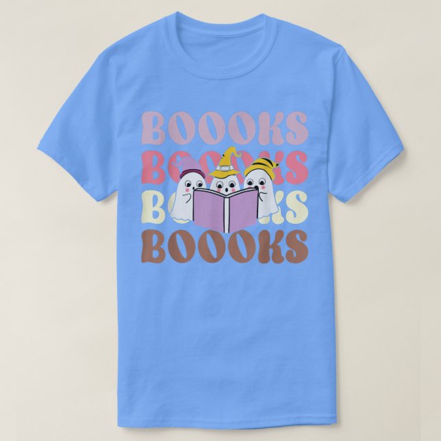 Booooks Groovy Cute Ghost Book Retro Reading Hallo T-Shirt (Design vorne)