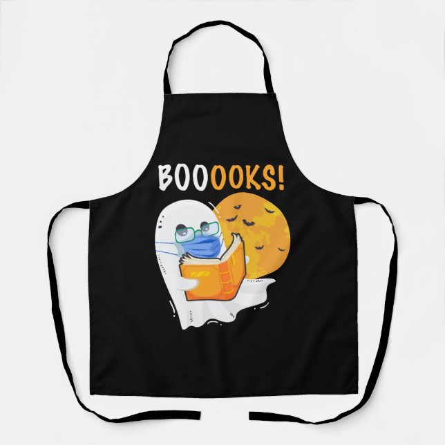 Booooks Halloween Ghost reading books and wearing Schürze (Vorderseite)