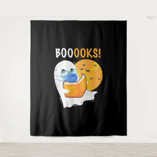 Booooks Halloween Ghost reading books and wearing Wandteppich