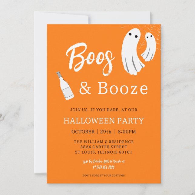 Boos & Booze Adult Halloween Orange Einladung (Vorderseite)