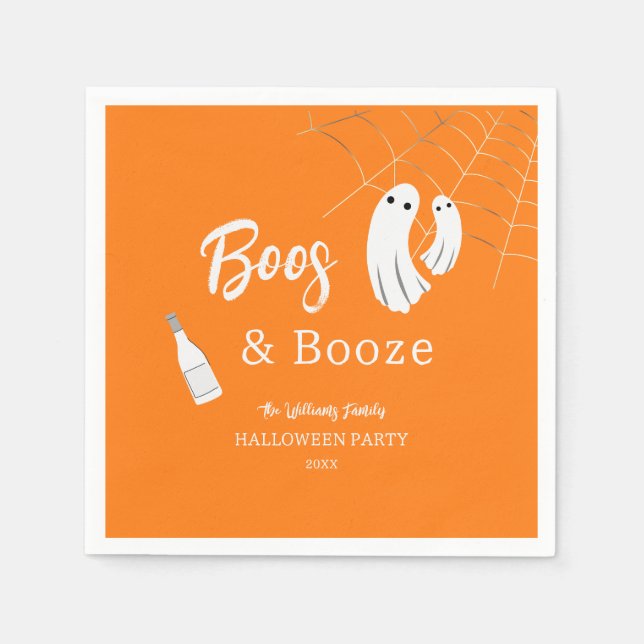 Boos & Booze Adult Halloween Orange Einladung Serviette (Vorderseite)