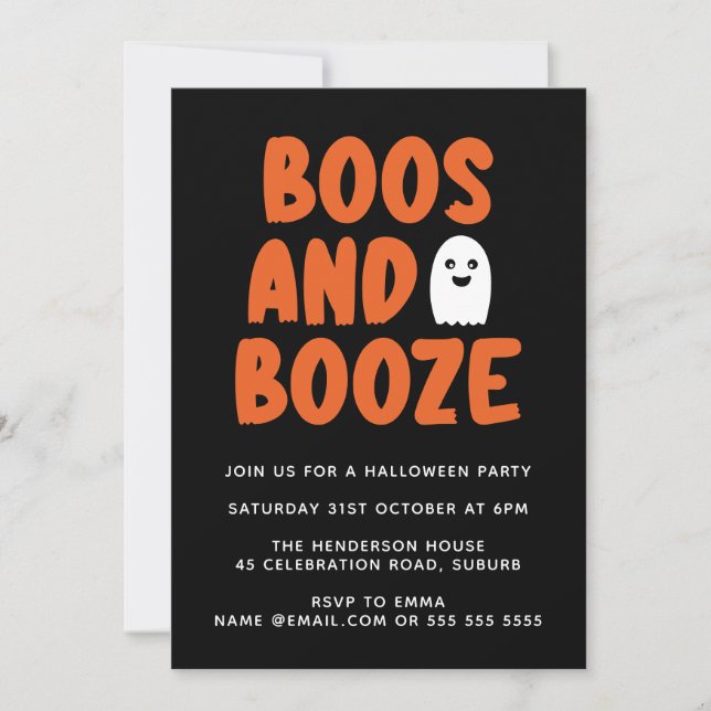 Boos & Booze Funny Niedlich Ghost Halloween-Party  Einladung (Vorderseite)