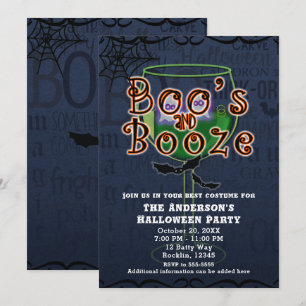 Boos & Booze Geister & Fledermäuse Halloween-Kostü Einladung
