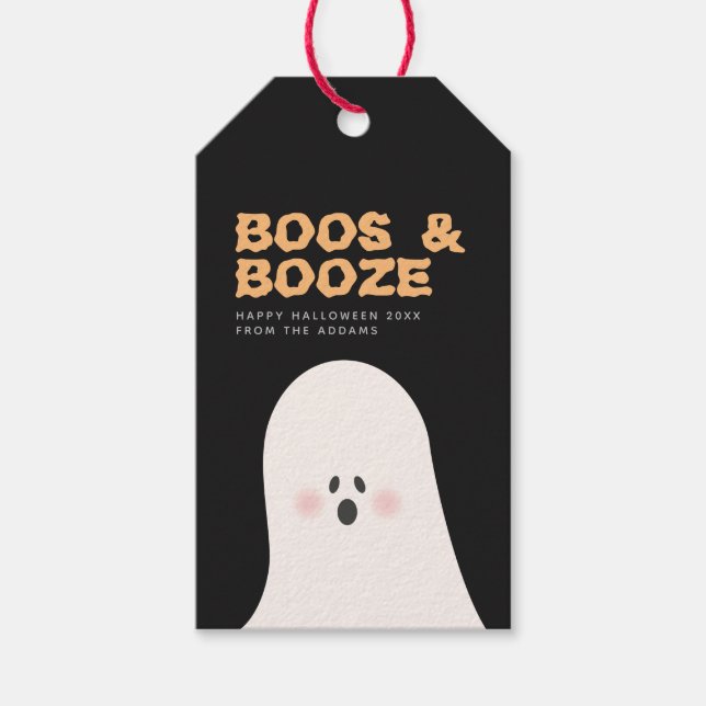 Boos & Booze Halloween Niedlicher Ghost-Flaschenta Geschenkanhänger (Vorderseite)