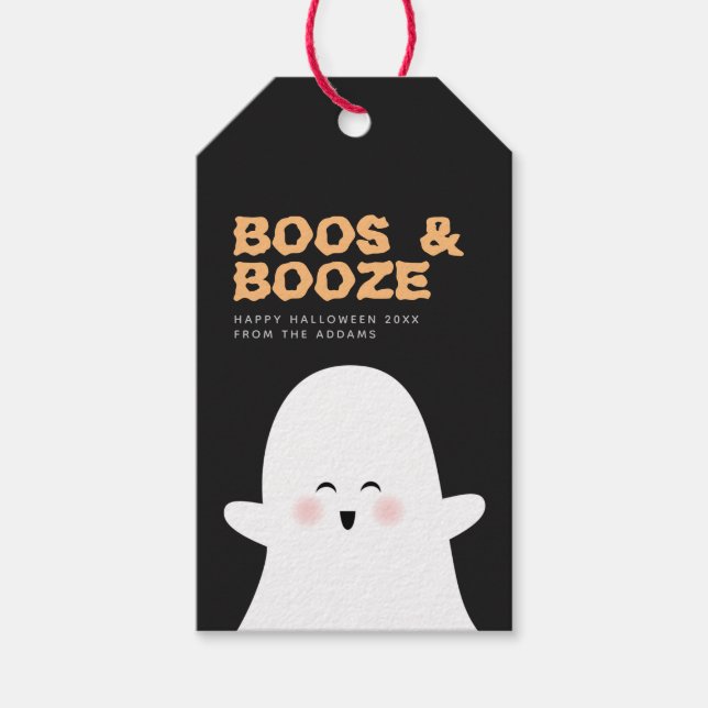 Boos & Booze Halloween Niedlicher Ghost-Flaschenta Geschenkanhänger (Vorderseite)