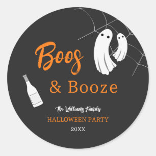 Boos & Booze Halloween Orange & Black Einladung Runder Aufkleber