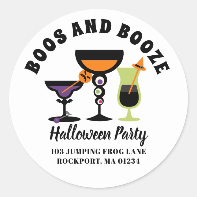 Boos & Booze Halloween-Party Rücksendeadressen-Auf Runder Aufkleber (Vorderseite)