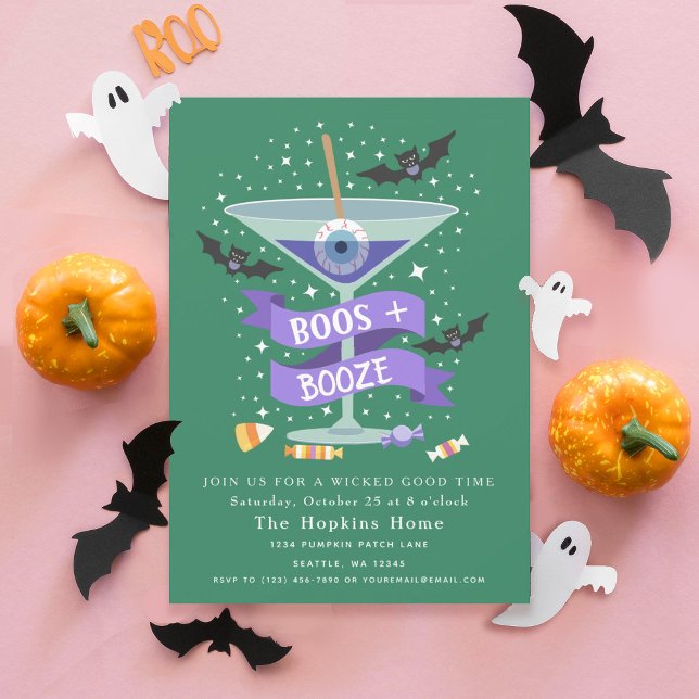 Boos & Booze Martini Halloween-Party Einladung (Von Creator hochgeladen)