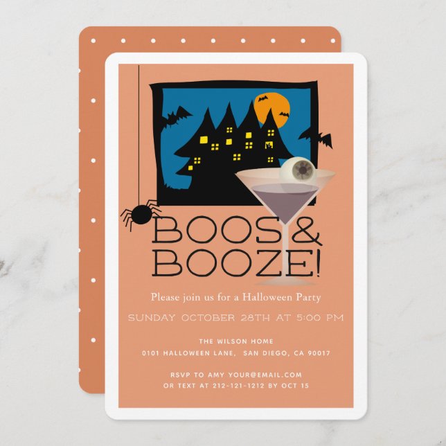 Boos & Booze Spuk Halloween-Party Einladung (Vorne/Hinten)