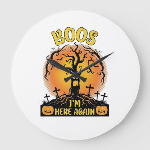 Boos ich bin wieder da Halloween Gruseliger Baum K Große Wanduhr