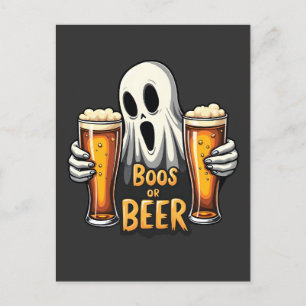 Boos oder Biere Funny Oktoberfest Halloween Ghost Ankündigungspostkarte