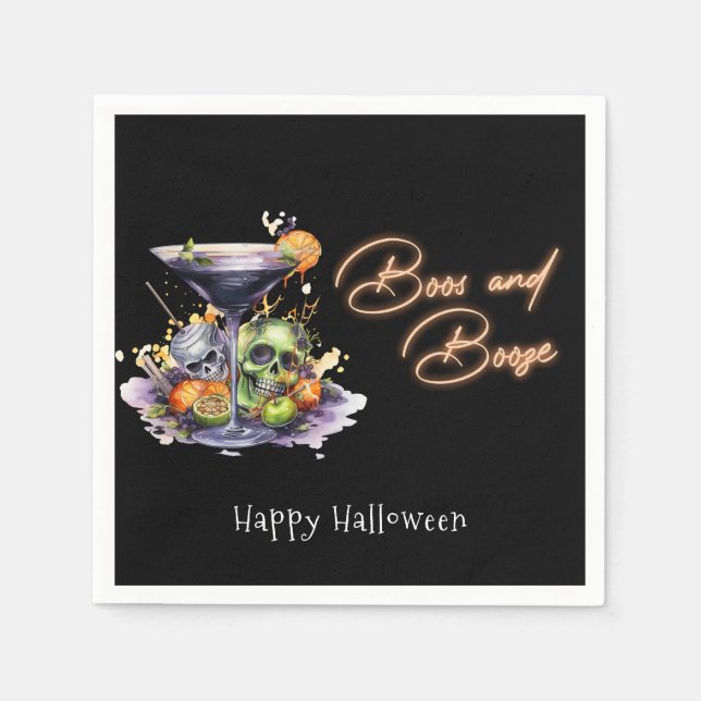 Boos und Booze Adulf Halloween Cocktail Party Serviette (Vorderseite)