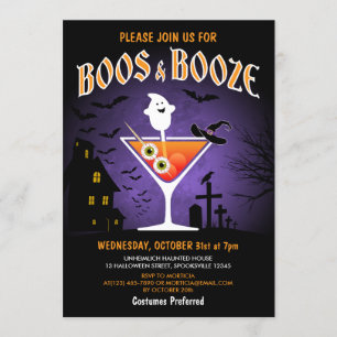 Boos und Booze Adult Halloween-Party Einladung
