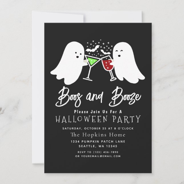 Boos und Booze Adult Halloween-Party Inv Einladung (Vorderseite)