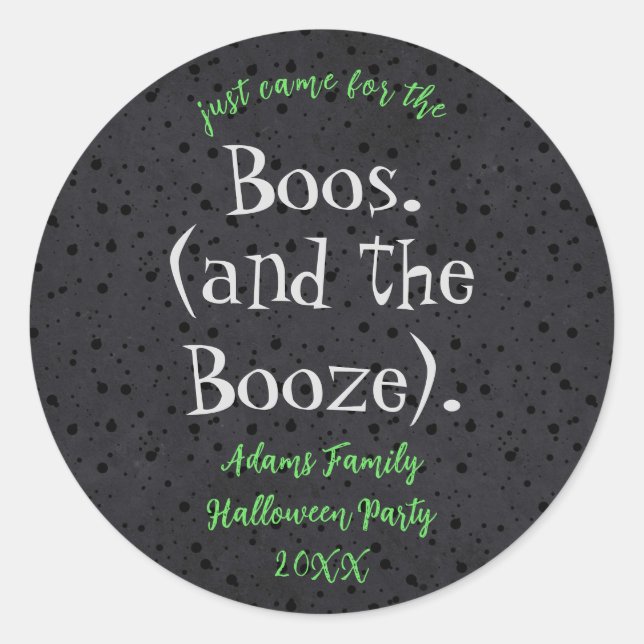 Boos und Booze Adult Halloween-Party Sticker (Vorderseite)