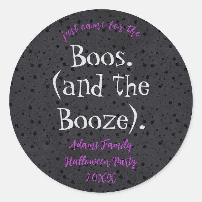 Boos und Booze Adult Halloween-Party Sticker (Vorderseite)