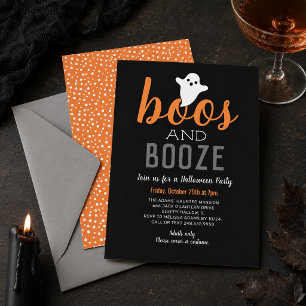 Boos und Booze Black Orange Adult Halloween-Party Einladung