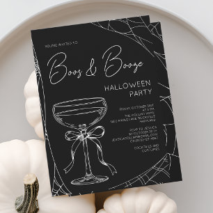 Boos und Booze Black Script Adult Halloween-Party Einladung