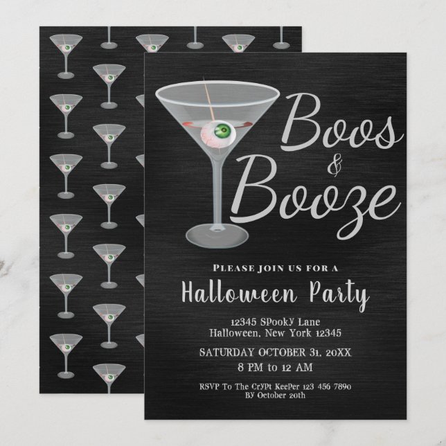 Boos und Booze Cocktail Halloween Einladung (Vorne/Hinten)