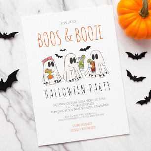 Boos und Booze Funny Ghost Adult Halloween-Party Einladung
