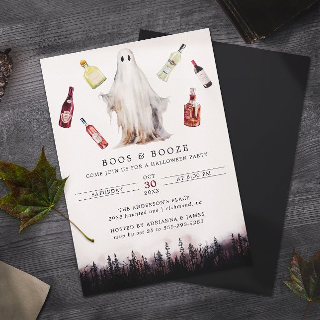 Boos und Booze | Funny Ghost Adult Halloween-Party Einladung (Von Creator hochgeladen)