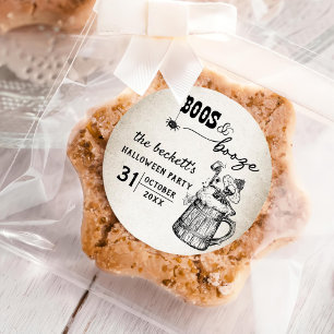 Boos und Booze Ghost-Halloween-Party Runder Aufkleber