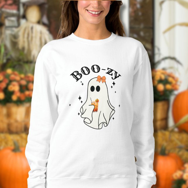 Boos und Booze Ghost Halloween Sweatshirt (Happy Halloween Drinking Cocktail Funny Ghost Sweatshirt)