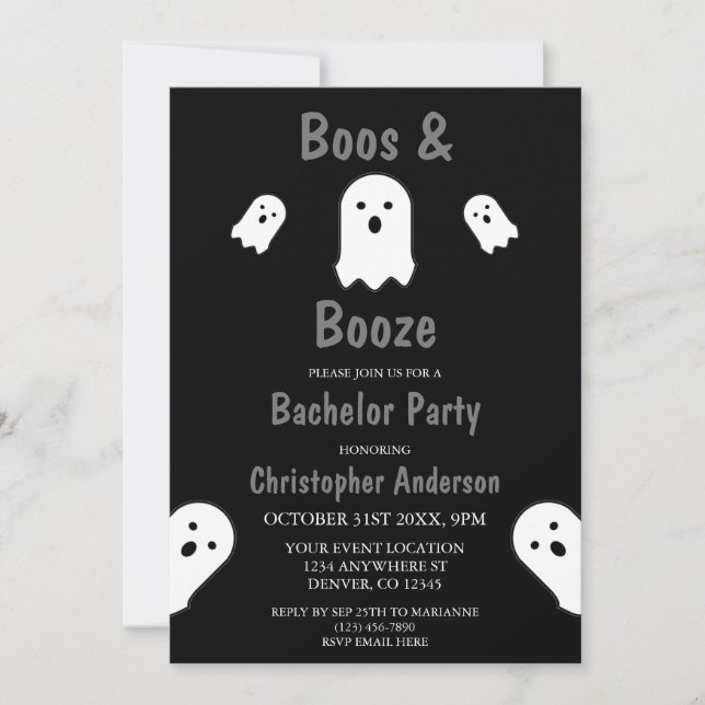 Boos und Booze Halloween Bachelor Party Einladung (Vorderseite)