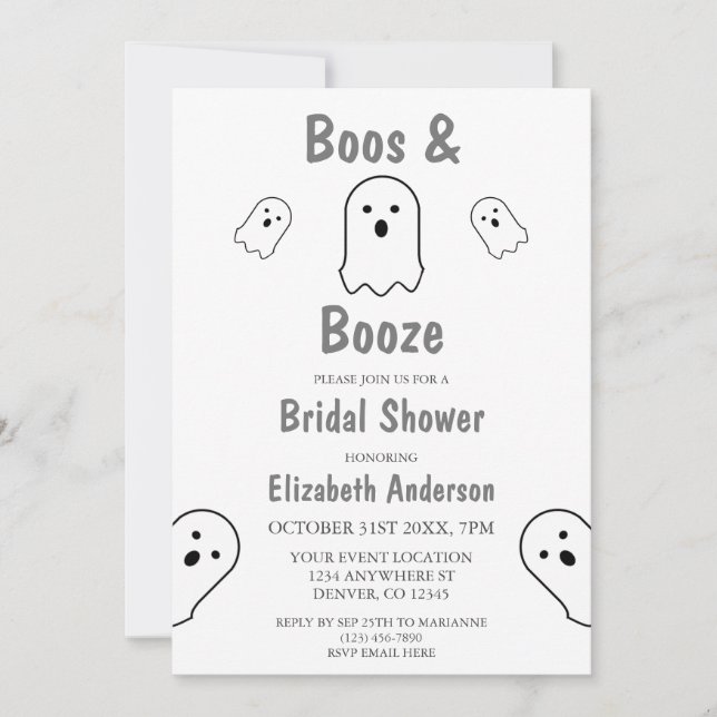 Boos und Booze Halloween Brautparty Einladung (Vorderseite)
