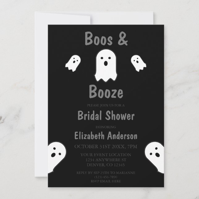 Boos und Booze Halloween Brautparty Einladung (Vorderseite)