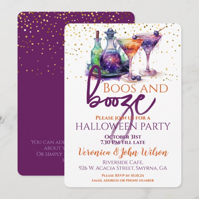 Boos und Booze Halloween Einladung (Vorne/Hinten)