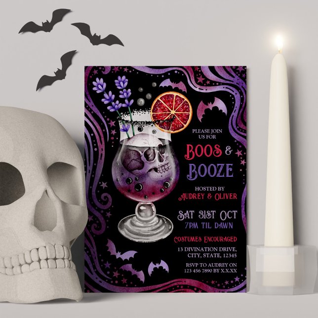 Boos und Booze Halloween Kostüme und Cocktails Einladung (Boos and Booze Halloween Costumes and Cocktails Invitation)
