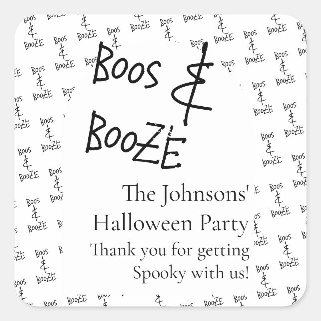 Boos und Booze Halloween Minimal Danke Quadratischer Aufkleber (Vorderseite)