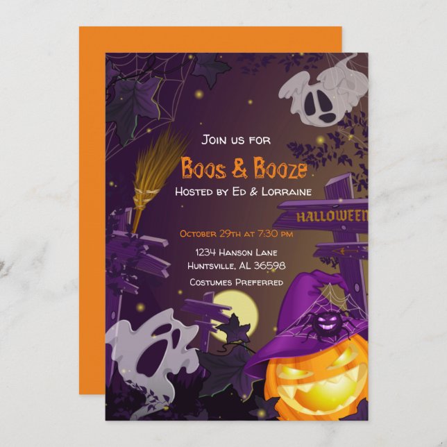 Boos und Booze-Halloween-Party Einladung (Vorne/Hinten)