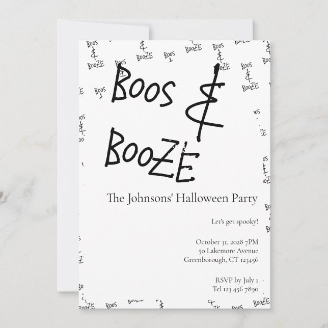 Boos und Booze Halloween-Party Minimal Einladung (Vorderseite)